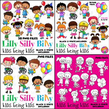 Preview of Kids Being Kids - VARIETY MIX. Clipart illustrations. {Lilly Silly Billy}