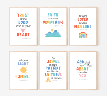 Preview of Kids Bible Verse Wall Art Scripture Posters Church Sunday School Decor Christian