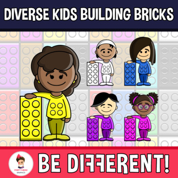 Diverse Kids Clipart Building Bricks Pack Partyhead Kiddos Rainbow Tracing