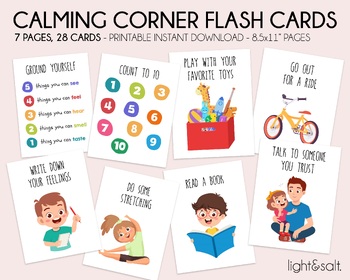 Preview of Kids Calm Down Coping Skills Cards, grounding technique, breathing cards, SEL