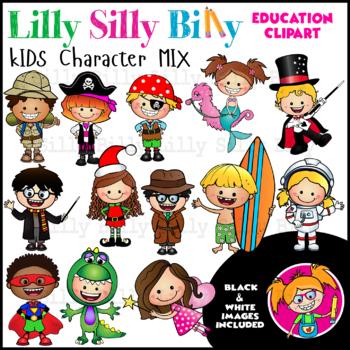 Preview of Kids Character Mix - B/W & Color clipart {Lilly Silly Billy}