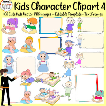 Preview of Kids Character Vectors & Text Frame Clipart 4