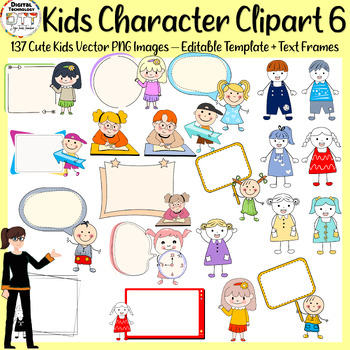 Preview of Kids Character Vectors & Text Frame Clipart 6