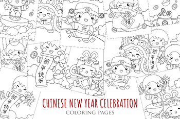 Preview of Kids Chinese New Year Lunar Cartoon Coloring Fun Activity for Kids and Adult