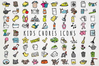 Preview of Kids Chores Icons Set - hand drawn daily tasks hand drawn illustrations