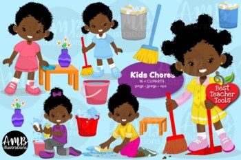 Preview of Kids Cleaning Up, Doing Chores, AA Clipart, {Best Teacher Tools}, AMB-2991