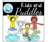 Kids Clip Art:  Rainy Day, Kids and Puddles, Spring clip art