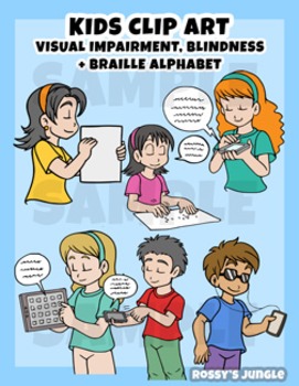 Preview of Kids Clip art: Visual impairment or Blindness + Braille alphabet (June 2016)
