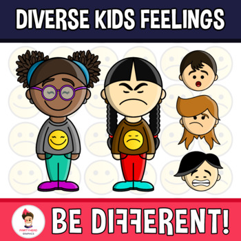 Diverse Kids Clipart Feelings Pack Partyhead Kiddos Emotions Tracing