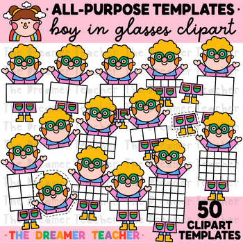 Preview of Kids Clipart Sections Templates Boy in Glasses