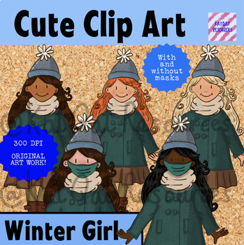 Preview of Kids Clipart - Winter girls - with masks