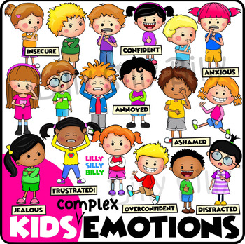 Preview of Kids Complex Emotions - Clipart Collection. Color & Black/white.