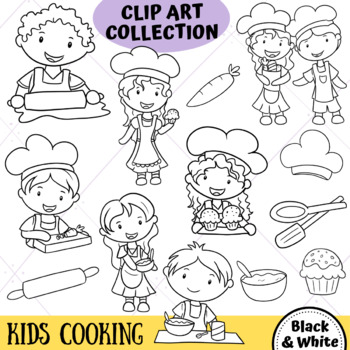 kids baking clip art black and white