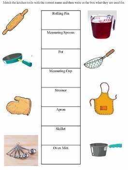 Learning about Kitchen Tools and Appliances Worksheets - Cooking with Kids