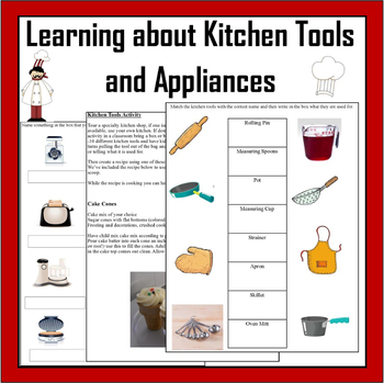 Preview of Learning about Kitchen Tools and Appliances Worksheets - Cooking with Kids