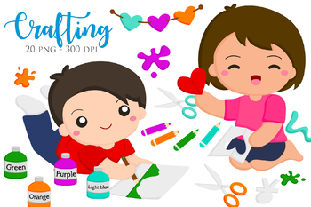 Preview of Kids Crafting and Playing Fun Activity -Cute Cartoon Vector Clipart Illustration