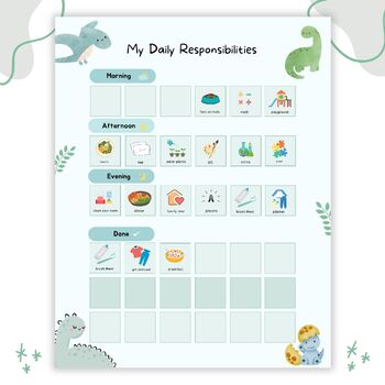 Preview of Dinosaur-Themed Kids' Daily Chores: Printable Chart with 84 Fun Icons!