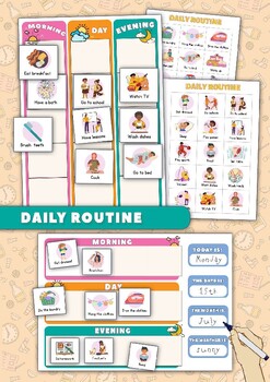 Preview of Kids Daily Responsibilities Chart, Printable Daily Routine, Chore Chart, Morning