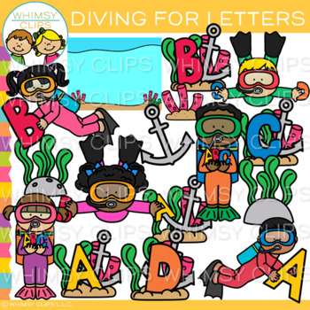 Preview of Underwater Scuba Kids Diving For Letters Clip Art