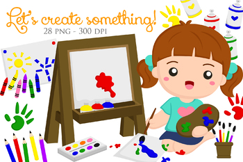 Preview of Kids Drawing and Painting Fun Activity -Cute Cartoon Vector Clipart Illustration