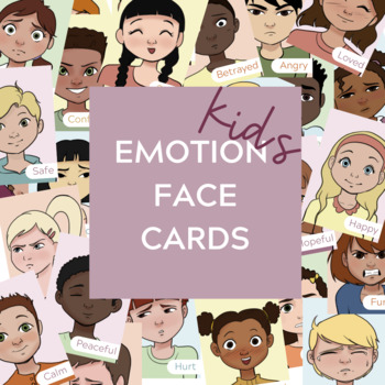 Preview of Kids Emotion Face Cards - Printable Feeling Flashcards Teletherapy Play Therapy