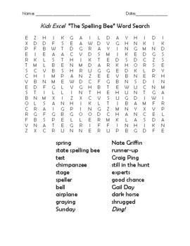 Kids Excel The Spelling Bee Vocabulary Word Search Tpt