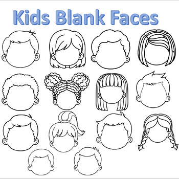 Preview of Kids Faces Clipart Template Outline - Children Faces Clipart - Face Template -4K
