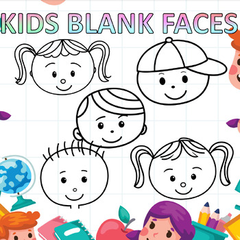 Preview of Kids Faces Clipart Template Outline - Children Faces Clipart - Face Templates-4K