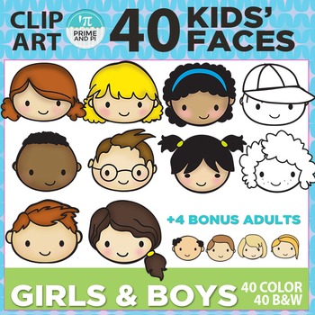 Kids Faces / Kids Heads Clip Art by Prime and Pi | TpT