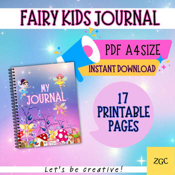 Preview of Kids Fairy Printable Journal, Writing Prompts and Drawing Practice, Journal Book