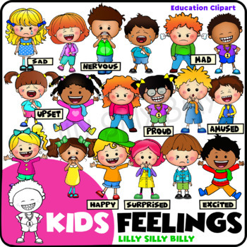 Preview of Kids Feelings - Emotions Clipart Collection. Color & Black/white.