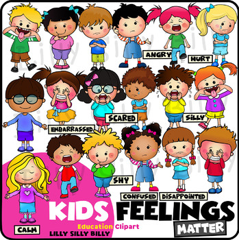 Preview of Kids Feelings Matter - Emotions Clipart Collection. Color & Black/white.