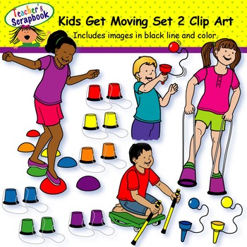 Kids Get Moving Set 2 Clip Art by TeachersScrapbook | TPT