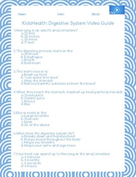 Preview of Kids Health: Digestion Video Guide