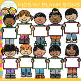 Kids Holding Blanks Signs Clip Art