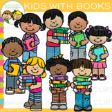 School Kids Holding Books Clip Art