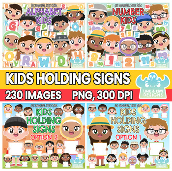 Preview of Kids Holding Signs Clipart Bundle 1 (Lime and Kiwi Designs)
