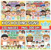 Kids Holding Signs Clipart Bundle 1 (Lime and Kiwi Designs)