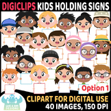 Kids Holding Signs (Option 1) DigiClips, Movable Digital Pieces