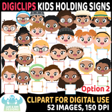 Kids Holding Signs (Option 2) DigiClips, Movable Digital Pieces