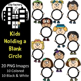 Kids Holding a Blank Circle Clip Art