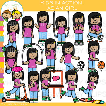 Preview of Kids In Action Clip Art: Asian Girl
