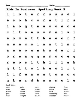 kids in business spelling word search unit 1 week 5 by last door on the