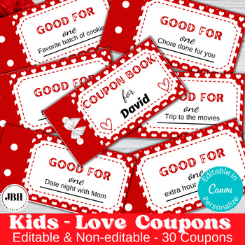 Preview of Kids' Coupon Book: 30 Pre-Filled + Editable Coupons, Create Custom Coupons