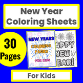 Kids New Year Coloring Sheets & Writing for Homeschool or 