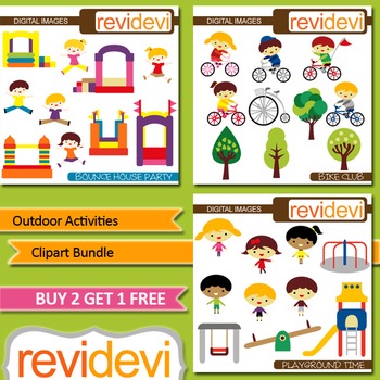 Preview of Kids Outdoor Activities Clip art (3 packs) jumping, bicycle ride, playing