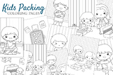 Kids Packing for Holiday Vacation Trip Season Cartoon Colo
