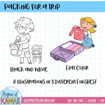 Kids Packing for A Trip Clip Art Collection