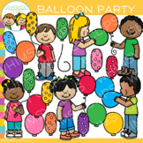 Birthday and Celebration Kids with Party Balloons Clip Art