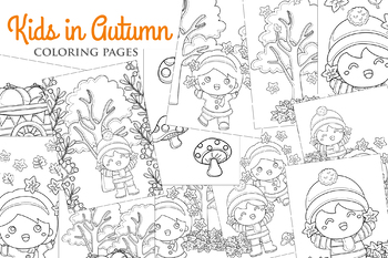 Preview of Kids Play Fun in Autumn Seasons Tree Nature Leaves - Kids & Adult Coloring A4